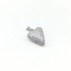 Cuore bombato ottone argentato cubic zirconia