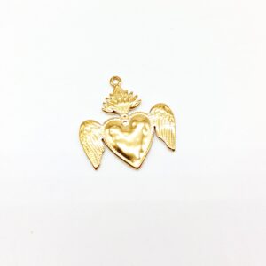 Cuore sacro acciaio dorato con ali