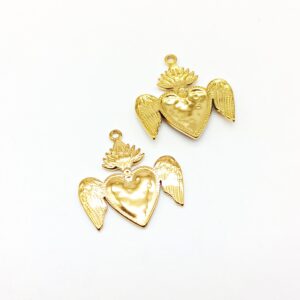 Cuore sacro con ali acciaio dorato