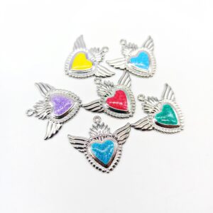 Cuori sacri con ali acciaio argentato smaltato