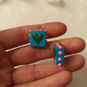 Ciondolo cuore azzurro quadrato in ceramica e acciaio