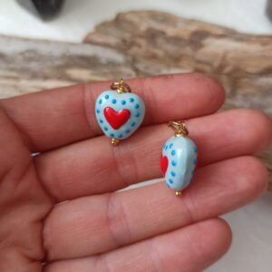 Ciondolo cuore azzurro in ceramica e acciaio