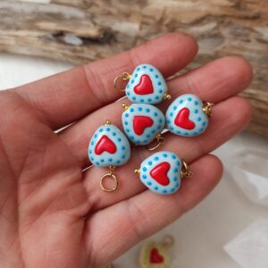 Alternative view of Ciondolo cuore azzurro in ceramica e acciaio