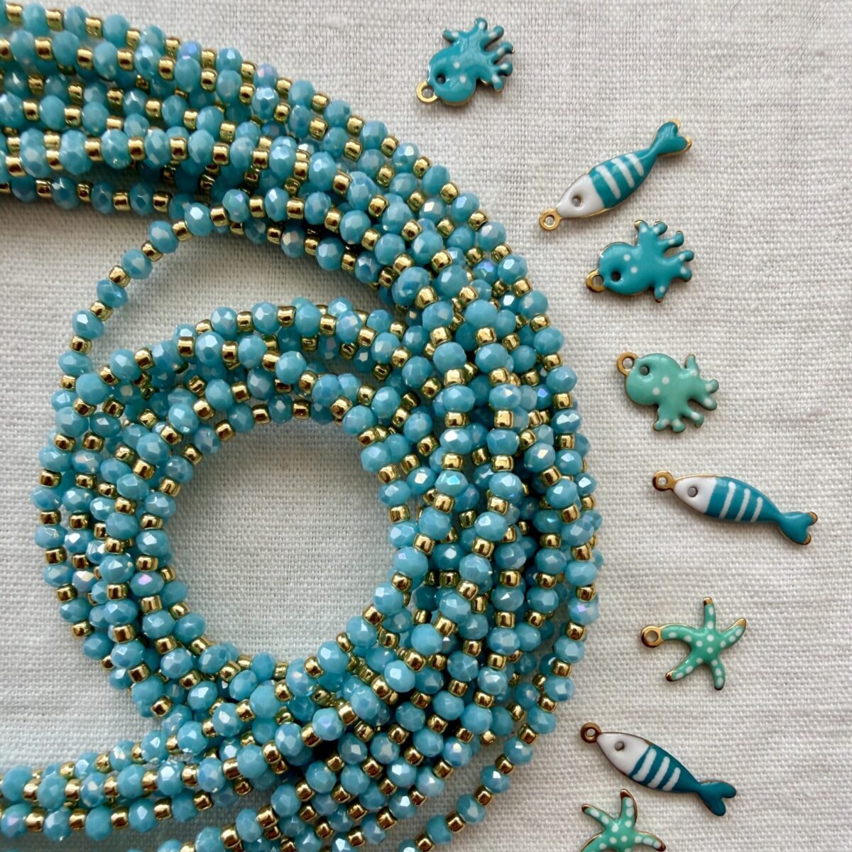 Catenina Pronta all'Uso in Cristallo Sfaccettato 3 mm Azzurra - 40 cm